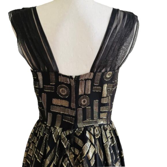 2b RYCH Dress Black Metallic Gold Silk Chiffon Sleeveless Party Dress Size 6 - Picture 5 of 13